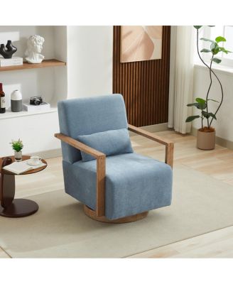 29.72"W Swivel Upholstered Accent Chair with Solid Wood Armrests