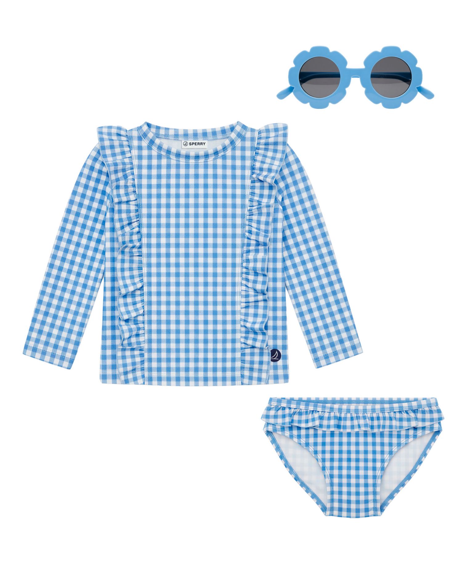 Baby Girls' Long-Sleeve Rash Guard Top & Swim Bottoms with Sunglass, 2-Piece Set