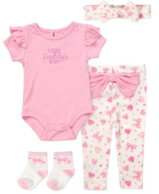 Baby Girls' I Stole Daddys Heart Lettering Bodysuit, Leggings, Socks and Headband, 4-Piece Set