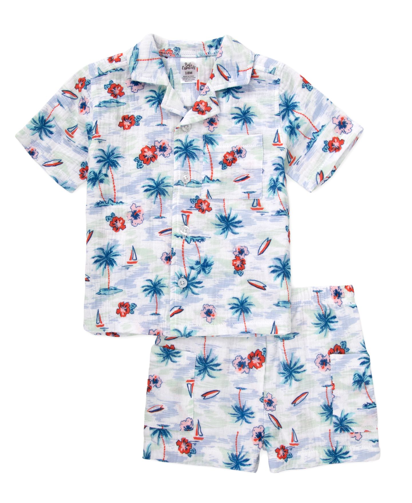 Комплекты Baby Essentials Collared Shirt, Short-Sleeve T-Shirt and Printed Shorts, 3-Piece Set для мальчиков-малышей, цвет: Мятный зелёный / Белый — фото 2