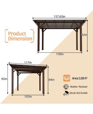 13x10ft Wooden Garden Gazebo with Metal Roof Outdoor Patio Shade Structure