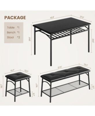 5-Piece Dining Table Set for 4-5 People 43 Inch Extendable Kitchen Table Set with 1 Benche and 2 Square Stools Dining Room Table