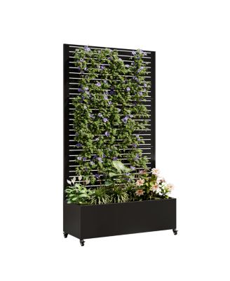 Metal Planter Box with Trellis, 73"x35"x16 Raised Garden Bed with Wheels