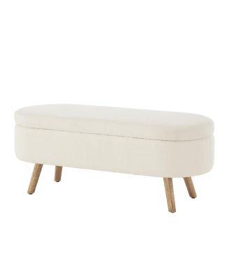 Luxury Oval Boucle Storage Ottoman Bench with Wood Legs