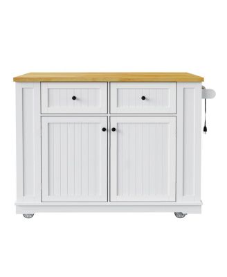 48" White Kitchen Island with Drop Leaf, Power Outlet & Storage (2 Pkgs)
