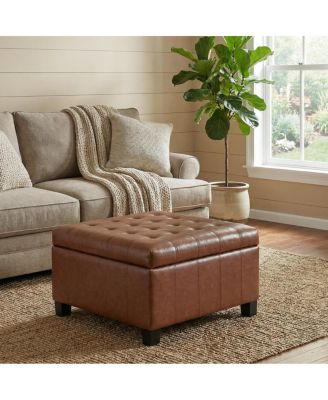 PU Storage Ottoman with Rubber Wood Legs, 30.25" Square Tufted