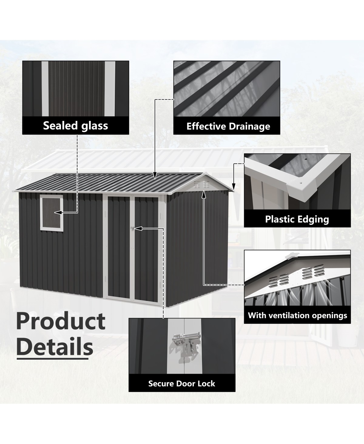 Streamdale Furniture 9.5 x 6.7 Ft Metal Garden Shed for Patio Backyard Tools House Storage