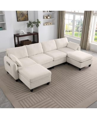 109" Chenille Modular Sectional Sofa with Storage Ottoman