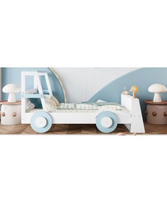 Twin Size Car Bed with Storage Shelves, Cute Car-Shape