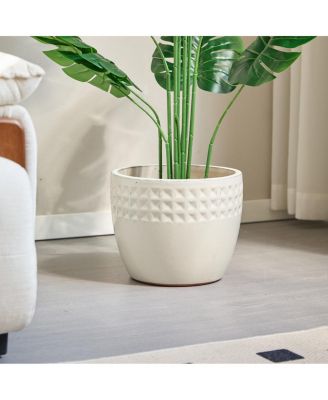  Handmade Ceramic Flower Pot Set of 3, Diamond Pattern, 15/12/9 Inch Diameter