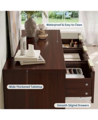 Wide 7 Drawer Wooden Dresser with Fluted Design and Metal Handles, Modern Bedroom Chest or TV Stand