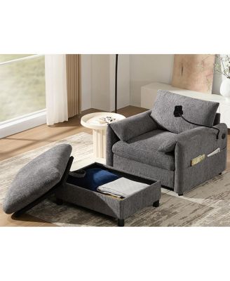 37" Sofa with Storage Ottoman, Phone Holder, Charger, Pockets, Chenille Armchair