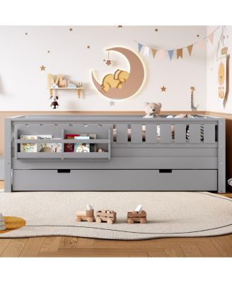 Twin Bed with Bookshelves, Staircase, Trundle.