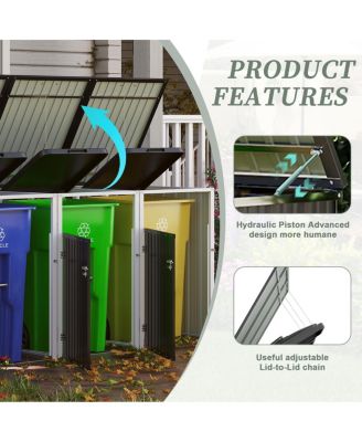  Garbage Bin Shed for 3 Cans, Lockable, Waterproof