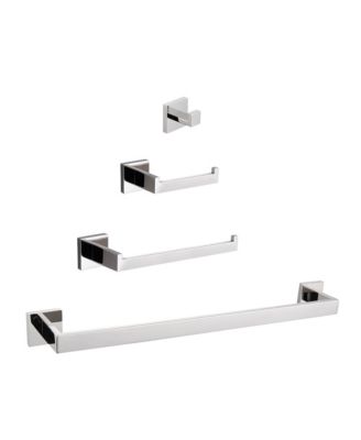 Stainless Steel 4- Piece Bathroom Hardware Set, Towel Bar, Toilet Paper Holder, Hand Towel Rack and Robe Hook