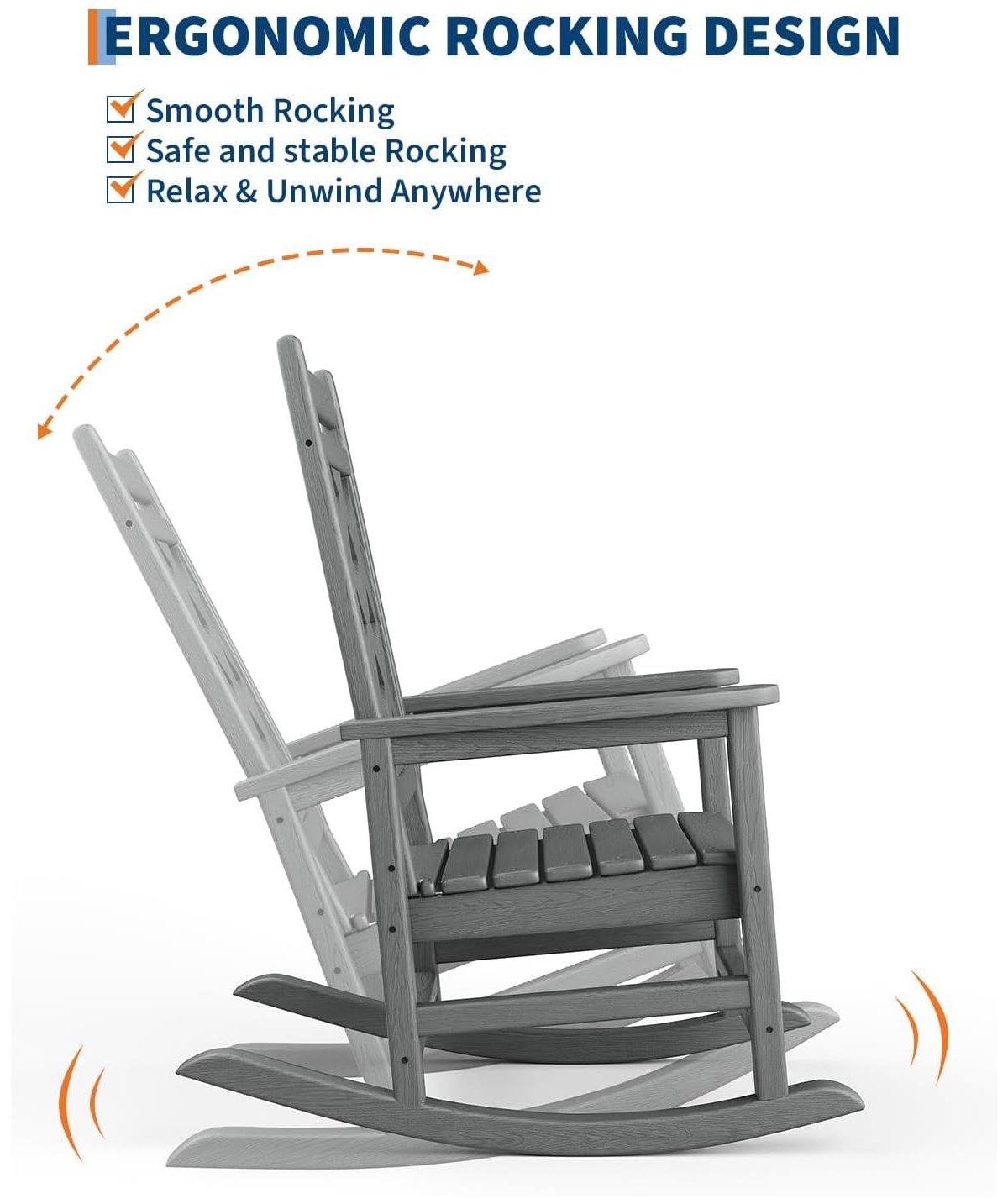 gaomon Outdoor Rocking Chair Set of 6, Hdpe Weather-Resistant Porch Rockers Wood Texture, 380 Lbs Support Deck Pool