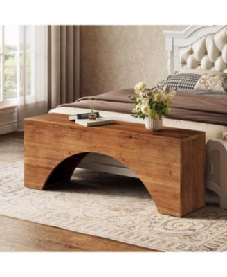 47" Solid Wood Bench, Arch End of Bed Bench for Bedroom, Narrow Long Entryway Bench, Wooden Indoor Dining Bench