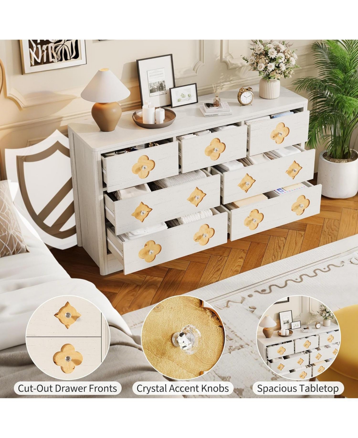 gaomon 7 Drawer Dresser for Bedroom, 54'' Wide Dresser, Chest of Drawers, Wooden Chest with Clothes Storage Cabinet, Decorative Drawer Front Organizer