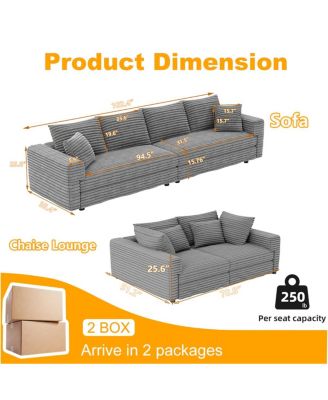 Plush Corduroy 4-Seat Sofa, Modern Comfy Upholstered Cloud Couch