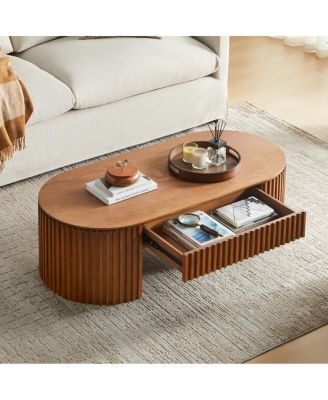 Oval Wood Coffee Table with Drawer