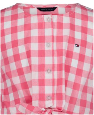 Girls' 7-16 Gingham Round Neck Dress