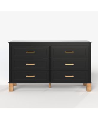 6-Drawer Double Dresser, Modern Storage Cabinet with Metal Handles & Solid Wood Legs