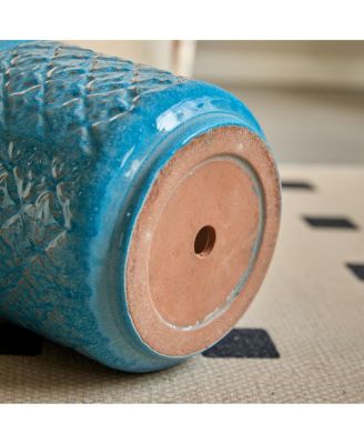 Handmade Ceramic Flowerpot Set of 3, Blue Geometric Pattern, 15/12/9 Inch Diameter