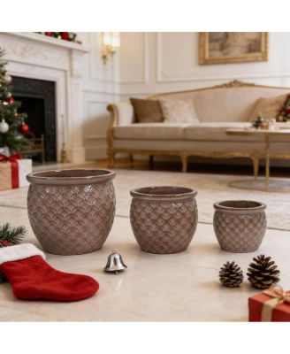 3 Pc Ceramic Handmade Glazed Planter Set