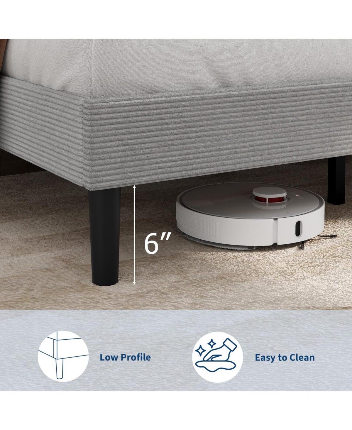 Gaomon Bed Frame with Usb Charging Station, Corduroy Upholstered Platform Adjustable Storage Headboard