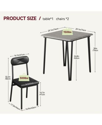 2 Piece Upholstered Dining Set – Kitchen Table & Chairs for Small Spaces