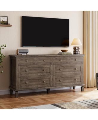 Vintage 8-Drawer Dresser with Tapered Legs, Wide Wooden Storage Chest for Bedroom, Living Room