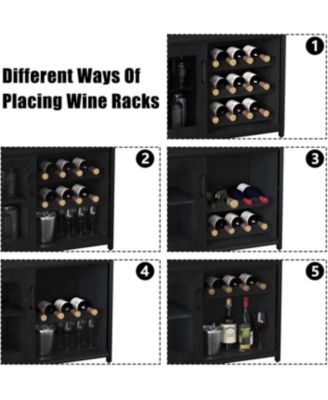 3-Tier Wine Bar Cabinet with Detachable Wine Rack and Drawer Industrial Sideboard and Buffet Cabinet with Glass Holder and Mesh Door
