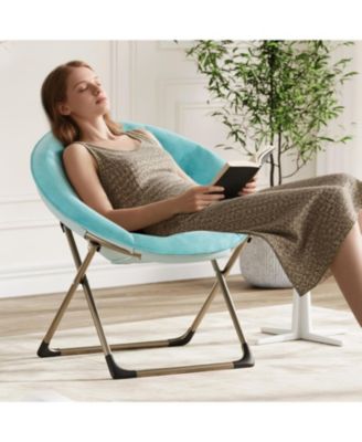 Comfy Oversized Saucer Chair – Soft Plush Fabric Reading Lounger for Adults, Stable X-Large Metal Frame Foldable Accent Lazy Chair for Bedroom