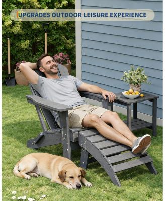 Folding Adirondack Ottoman - HDPE All-Weather Outdoor Footrest for Patio, Deck, Backyard, Poolside - Weather-Resistant