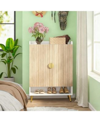 7-Tier Shoe Cabinet, Wooden Shoes Rack, Shoe Storage Organizer with Doors and Adjustable Shelves for Entryway, Hallway