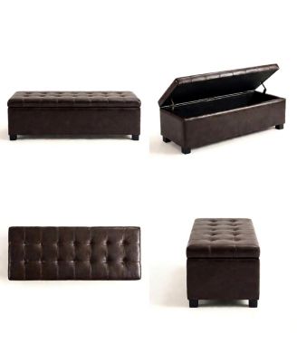 Storage Ottoman Bench, Tufted Entryway, 49.75", Hinges, Wooden Legs