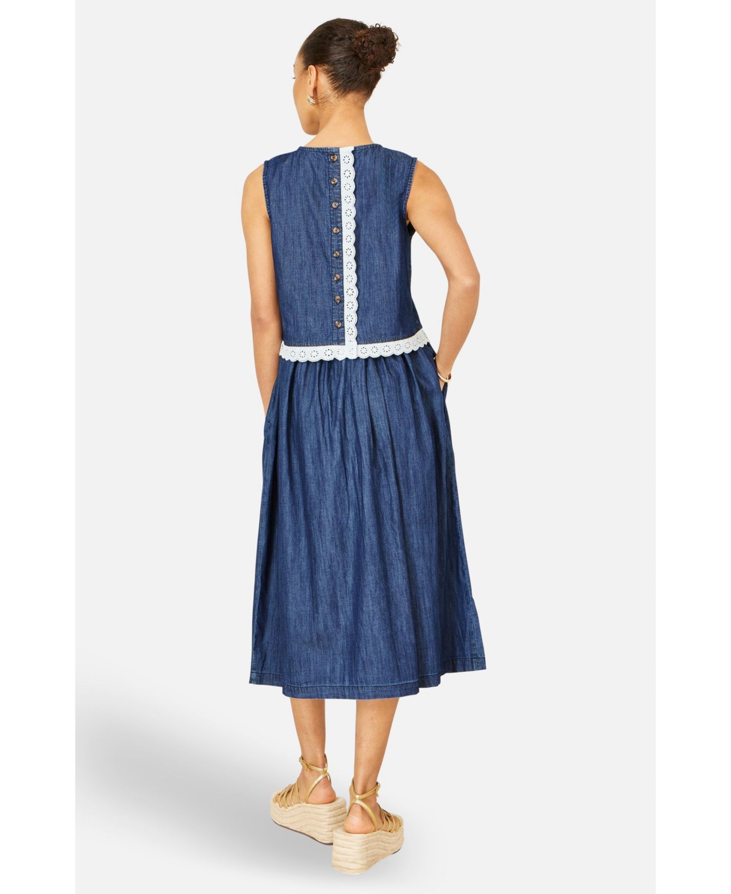 Women's Denim Chambray Gathered Midi Skirt
