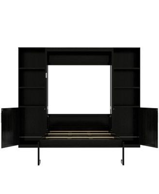 Queen size wooden Murphy Bed with Storage Shelves and Cabinets