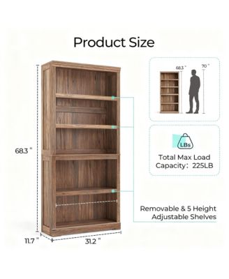 5-Tier Adjustable Bookshelf with Rustic Style for Home Decor
