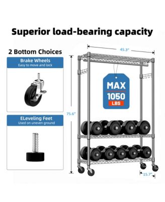 Heavy Duty Garment Rack on Wheels, 3 Tiers Adjustable Wire Shelving, Clothes Rack with 1 Rods and Side Hooks for Bedroom and Wardrobe, Chrome