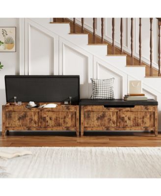 39.4-Inch Wooden Flip-Top Storage Bench, Entryway Trunk with 2 Safety Hinges