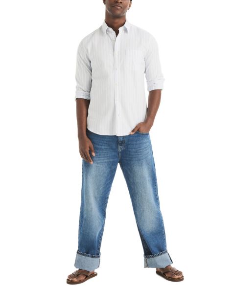 Мужская рубашка Nautica Long-Sleeve Stretch Oxford Stripe, цвет: Туманный