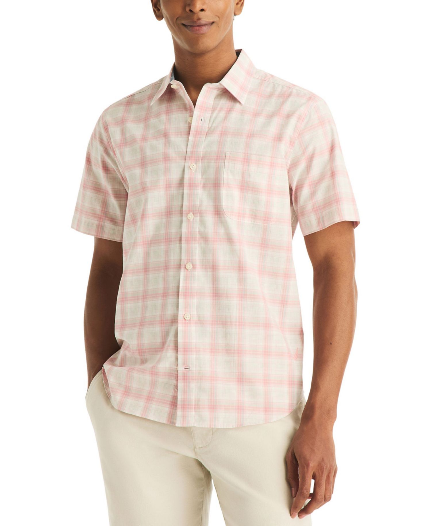 Men's Short-Sleeve 100% Cotton Plaid Collared Shirt