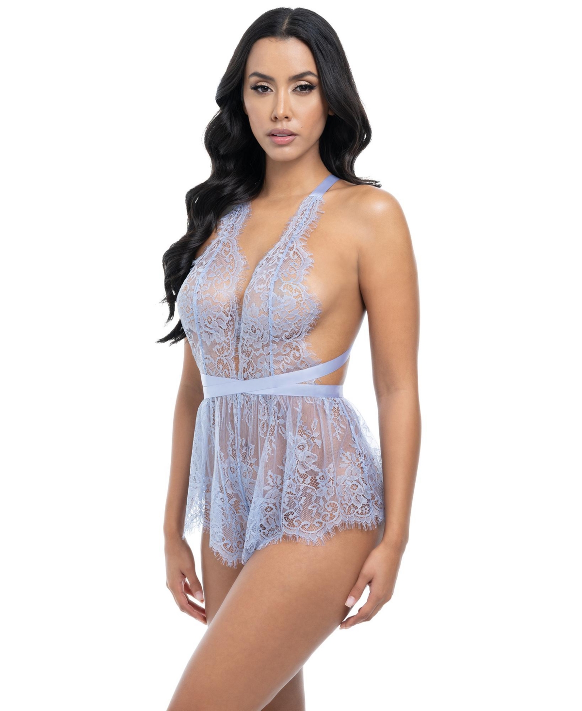 Oh La Cheri Women's Brea Eyelash Lace Romper with Open Back