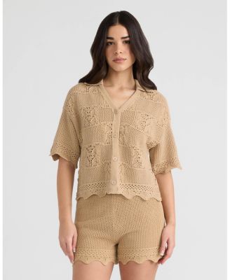 Women's Short Sleeve Crochet Sweater