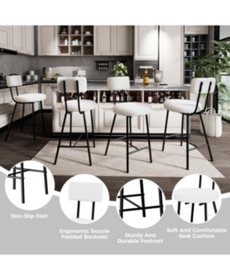 Modern Upholstered Bar Stools Set of 4 - Counter Height Bar Chairs with Round Seat/Back/Footrest for Kitchen Island/Dining Room/Pub
