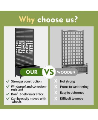 Metal Planter Box with Trellis, 73"x35"x16 Raised Garden Bed with Wheels