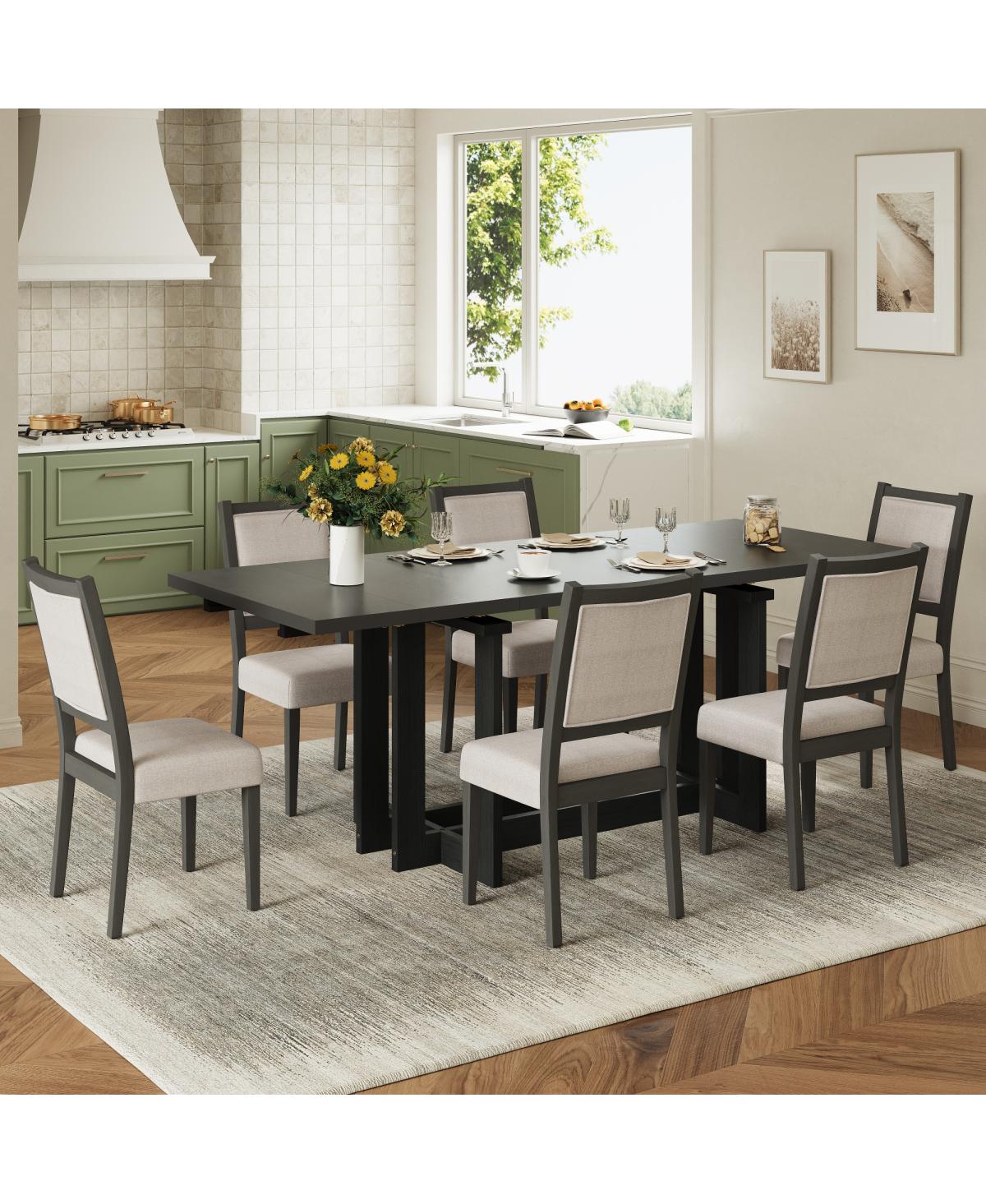 Streamdale Furniture Rustic 82" Extendable Dining Table Set with 6 Upholstered Chairs