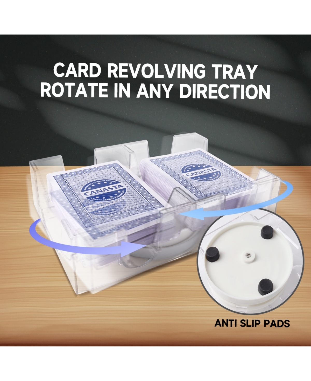 Gse Games & Sports Expert 2-Deck Revolving Canasta Card Tray, Dual Deck 360° Rotating Playing Card Holde, Swivel Cards Holders