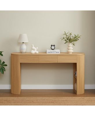 Retro Console Table with Storage, 3 Drawers, Slat Aesthetic, Entryway/Living Room